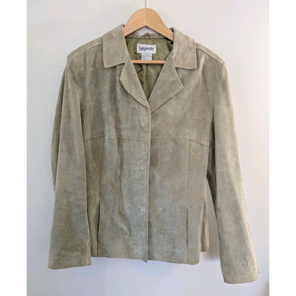 Bagatelle Taupe Suede Leather Jacket Classic Minimalist Vintage Womens SZ L